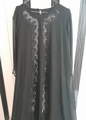 Siyah Nakışlı Uzun Kollu Gotik Elbise - Görsel 2