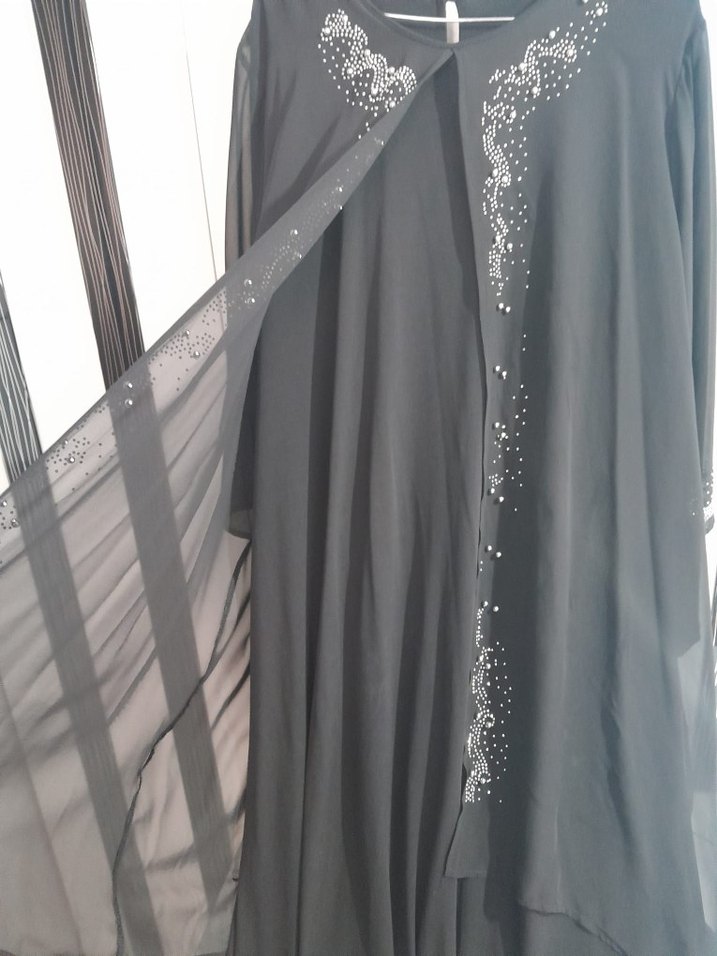 Siyah Nakışlı Uzun Kollu Gotik Elbise - Görsel 5