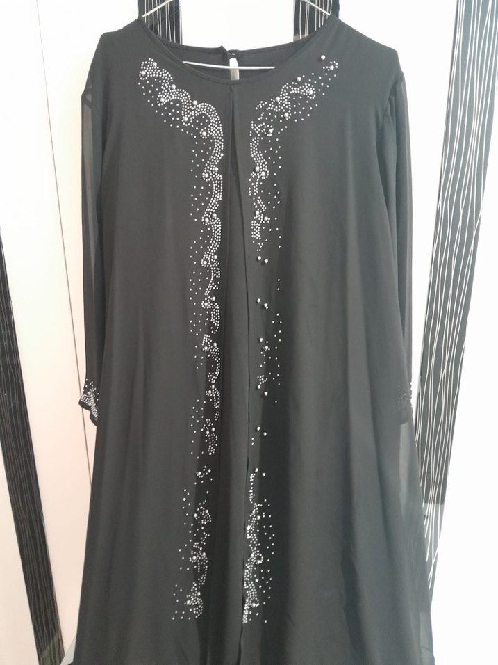 Siyah Nakışlı Uzun Kollu Gotik Elbise - Görsel 2