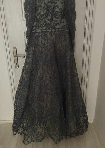 Siyah Dantel Uzun Kollu Gotik Abiye Elbise