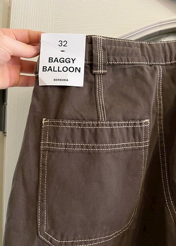 Kadın haki bershka Kemerli Rahat baggy pantolon - Görsel 8