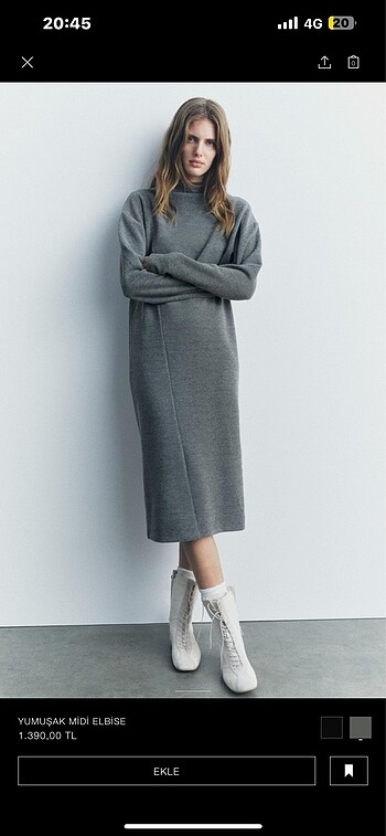 Zara gri midi elbise