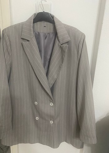 Diğer Gri Çizgili Kadın Blazer Ceket