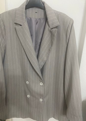 48 Beden Diğer Gri Çizgili Kadın Blazer Ceket