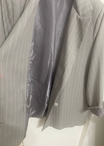 48 Beden gri Renk Diğer Gri Çizgili Kadın Blazer Ceket