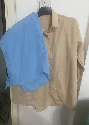xl Beden Bej Rengi Düğmeli Uzun Kollu Gömlek
