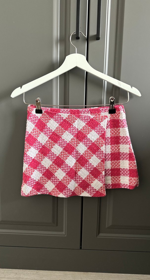 Düğmeli Pembe Ekose kız çocuk Gömlek etek takım - Görsel 2