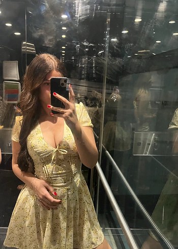 m Beden sarı Renk Sarı Mini Bohem V Yaka elbise