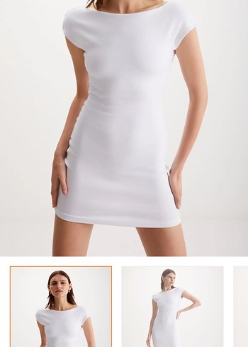 Beyaz Kısa Midi Elbise, Minimalist Stil