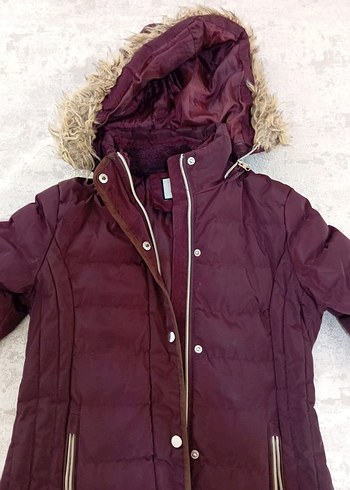Bordo Kürklü kız çocuk Kışlık Mont - Görsel 5