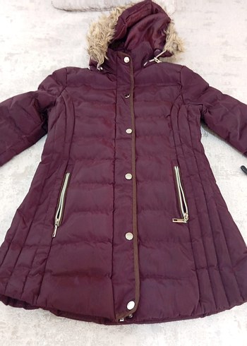 Bordo Kürklü kız çocuk Kışlık Mont - Görsel 3