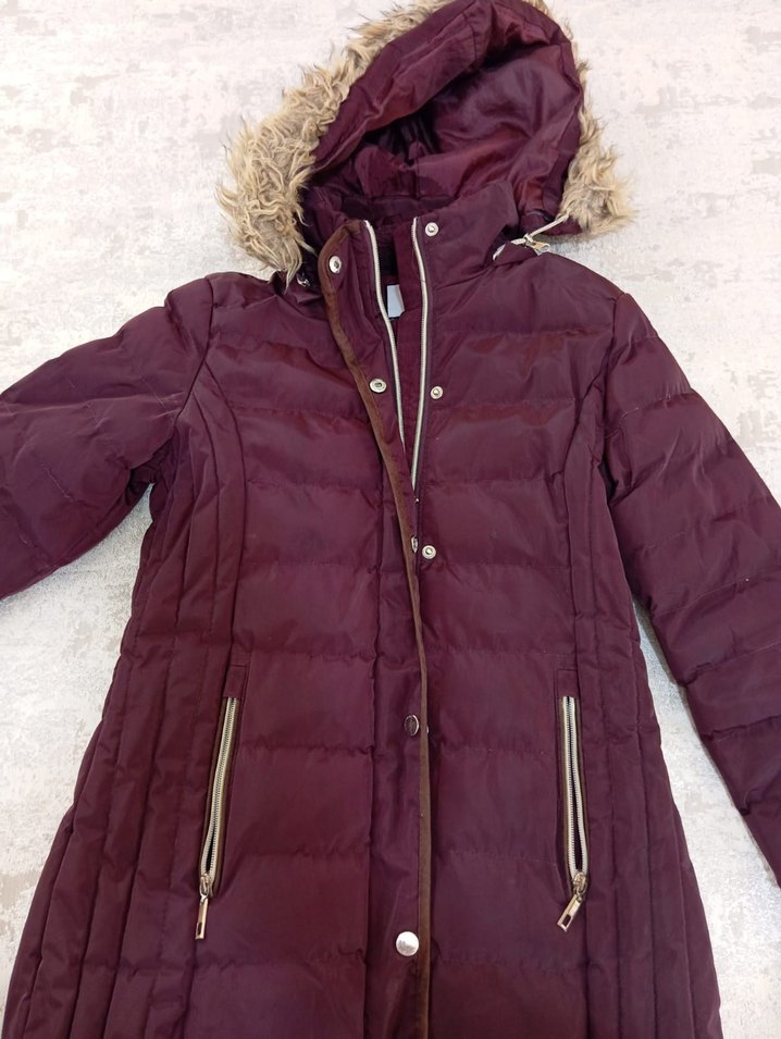 Bordo Kürklü kız çocuk Kışlık Mont - Görsel 2