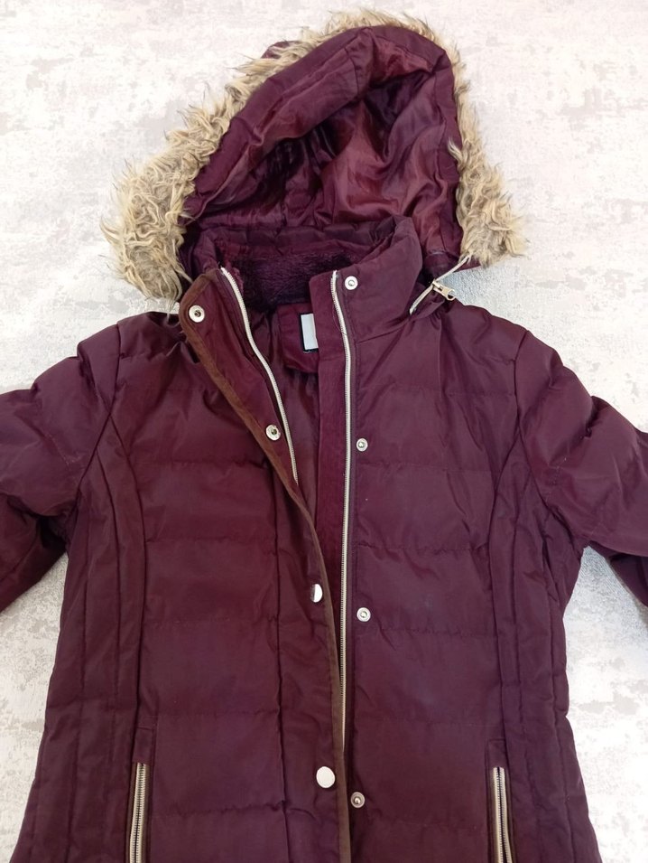 Bordo Kürklü kız çocuk Kışlık Mont - Görsel 5