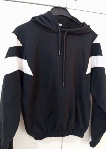 Siyah Kapüşonlu Uzun Kollu Sweatshirt - Görsel 2