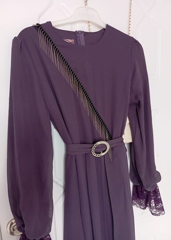 Zincir Detaylı Mor Uzun Kadın Elbise - Görsel 3