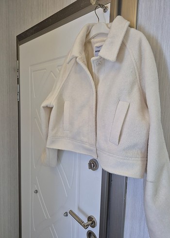 Düğmeli Beyaz Kadın Polar Ceket - Görsel 2