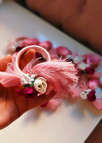 Pembe Çiçekli Fiyonklu Peçete Halkası - Görsel 3