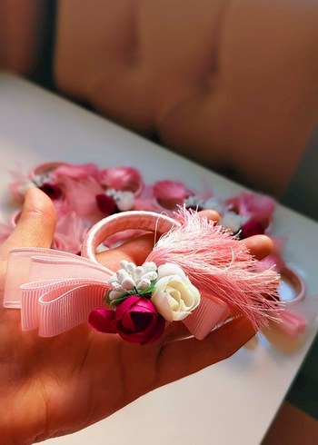 Pembe Çiçekli Fiyonklu Peçete Halkası - Görsel 2
