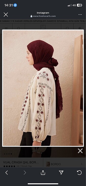 Fresh scarfs Vual Bordo Şal
