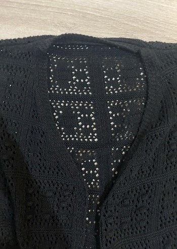 Siyah V Yaka Örgü Kadın Hırka - Görsel 3