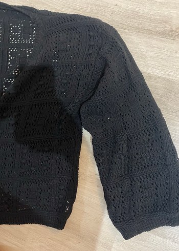 Siyah V Yaka Örgü Kadın Hırka - Görsel 2