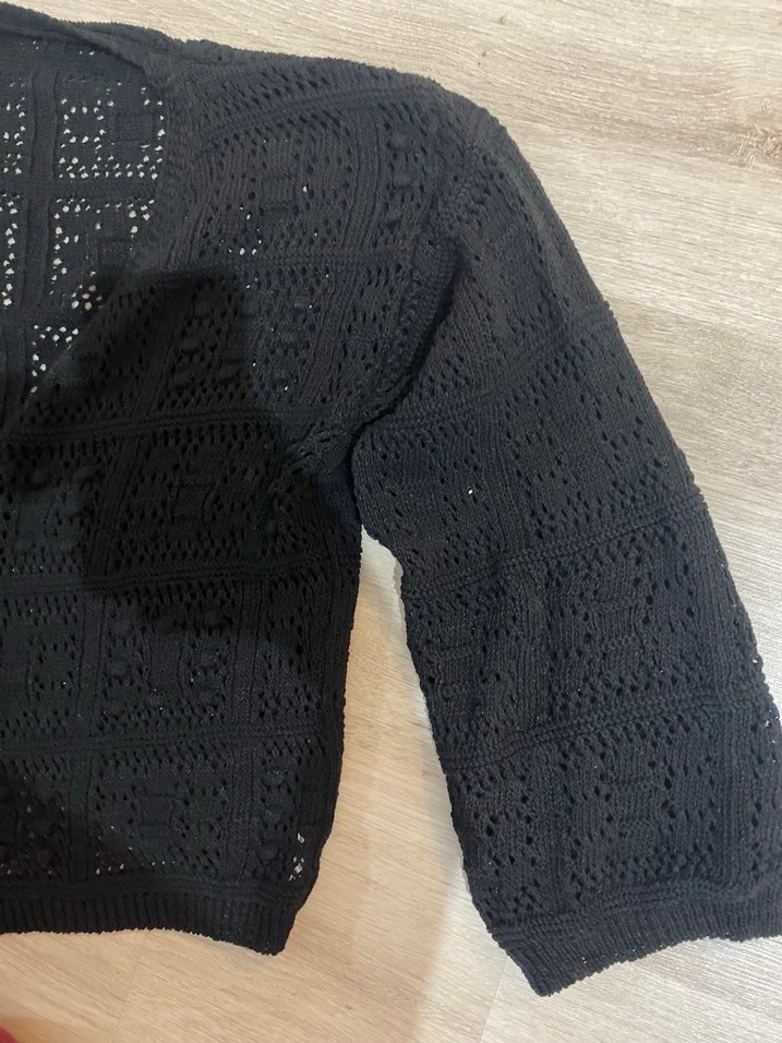 Siyah V Yaka Örgü Kadın Hırka - Görsel 2