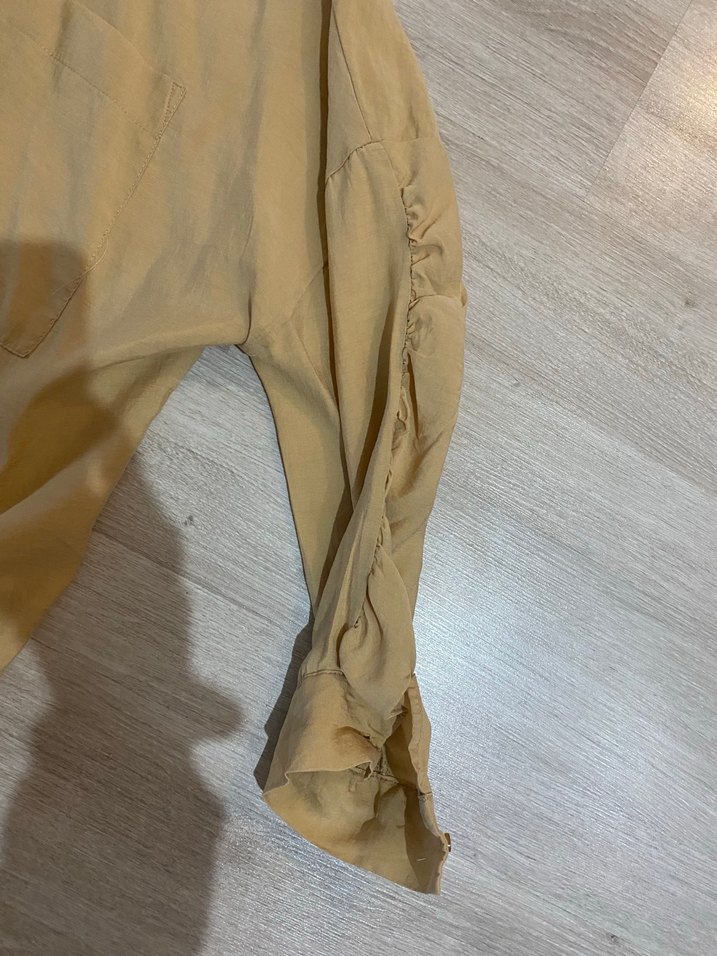 Bej Kadın Keten Gömlek Uzun Kollu - Görsel 2