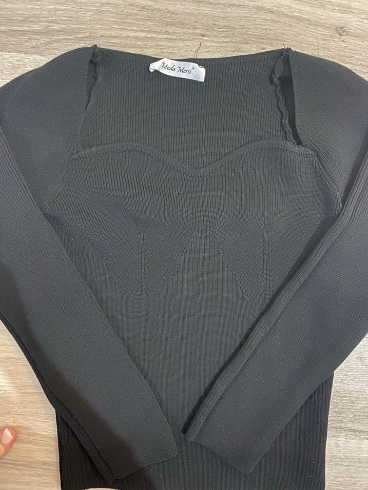 Siyah Uzun Kollu Triko Kadın Kazak - Görsel 2