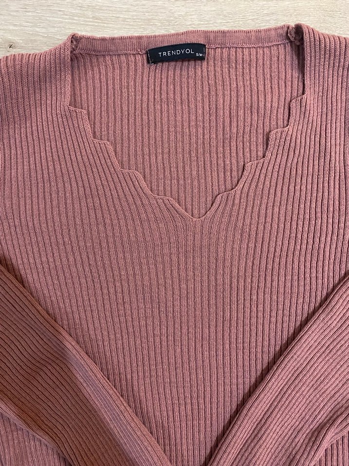 Uzun Kollu V Yaka Triko Kadın Kazak - Görsel 3