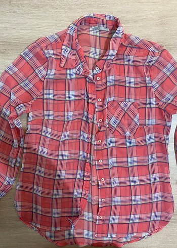 Kadın Kırmızı Pamuklu Düğmeli Gömlek - Görsel 3