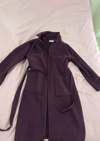 Mor Uzun Kollu Kemerli Kadın Kaban - Görsel 3