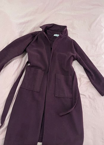 Mor Uzun Kollu Kemerli Kadın Kaban - Görsel 2