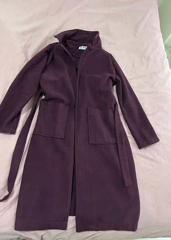 Mor Uzun Kollu Kemerli Kadın Kaban - Görsel 4