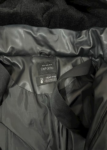 Defacto Siyah Deri Kadın Kışlık Kapüşonlu Mont - Görsel 5