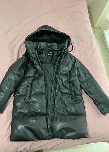 Defacto Siyah Deri Kadın Kışlık Kapüşonlu Mont - Görsel 4