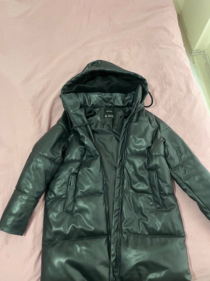 Defacto Siyah Deri Kadın Kışlık Kapüşonlu Mont - Görsel 3