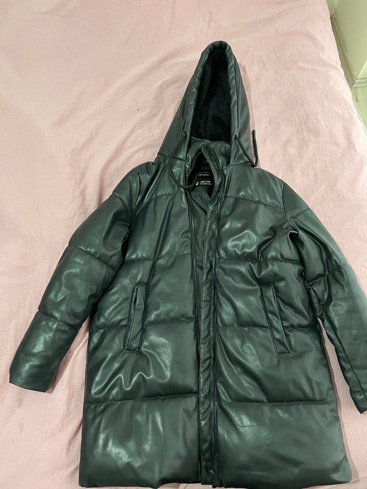 Defacto Siyah Deri Kadın Kışlık Kapüşonlu Mont - Görsel 2