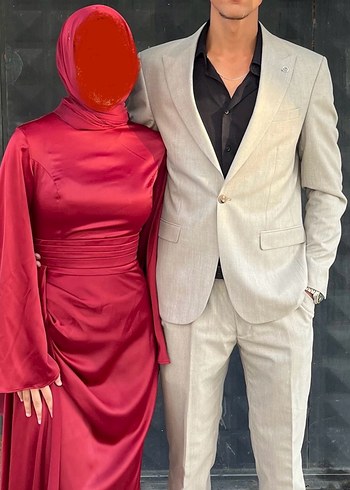 Kırmızı Drapeli Midi Abiye Elbise - Görsel 2