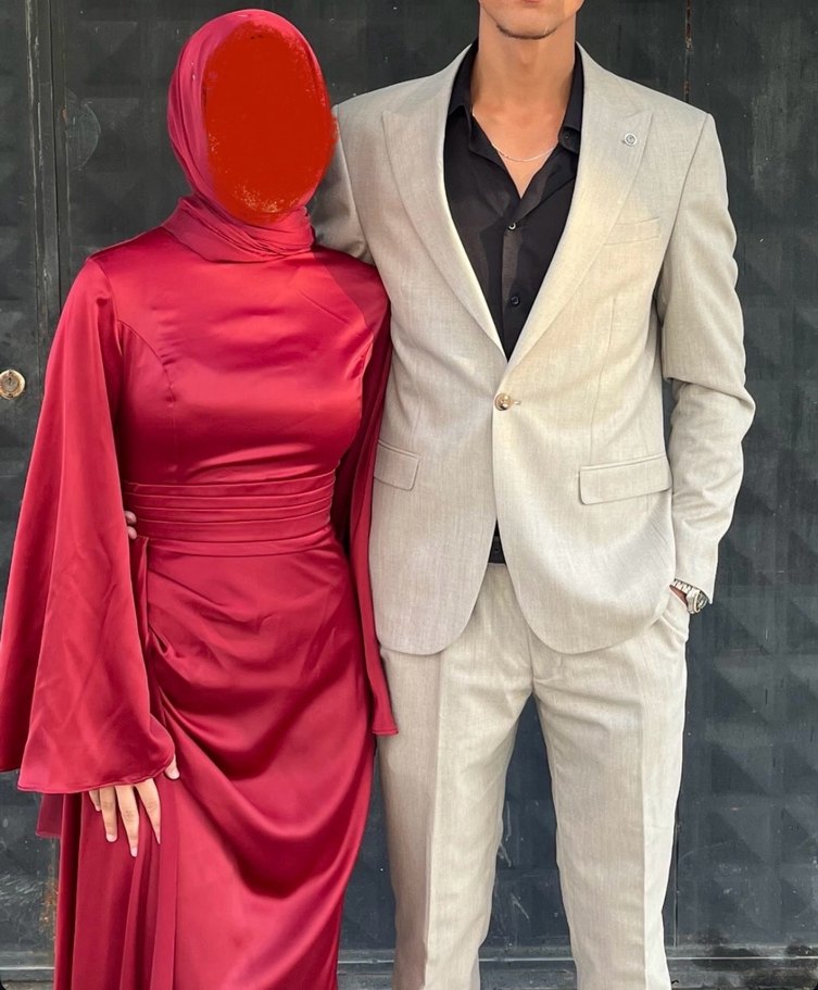 Kırmızı Drapeli Midi Abiye Elbise - Görsel 2