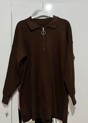 Kahverengi Yakalı Örgü Kadın Kazak İkili Takım - Görsel 2