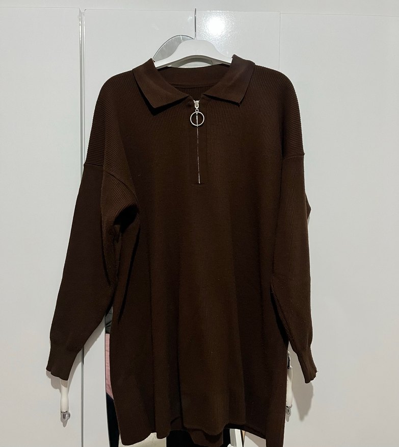 Kahverengi Yakalı Örgü Kadın Kazak İkili Takım - Görsel 2