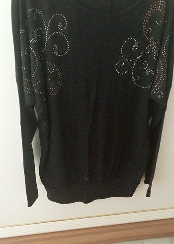 Nakışlı Siyah Kadın Triko Kazak - Görsel 2