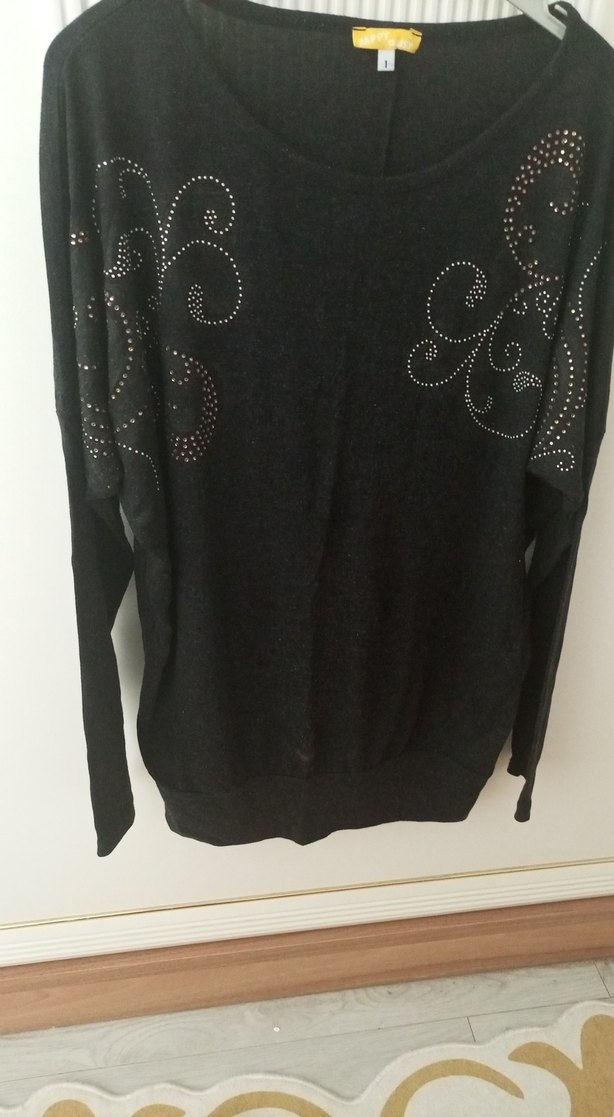 Nakışlı Siyah Kadın Triko Kazak - Görsel 2