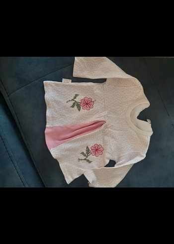 Dantel Detaylı Pembe Nakışlı Bebek Kız Takımı - Görsel 2