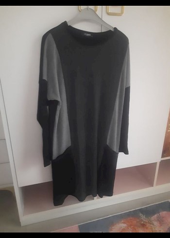 Drapeli Siyah Gri Midi Kadın Tunik - Görsel 3