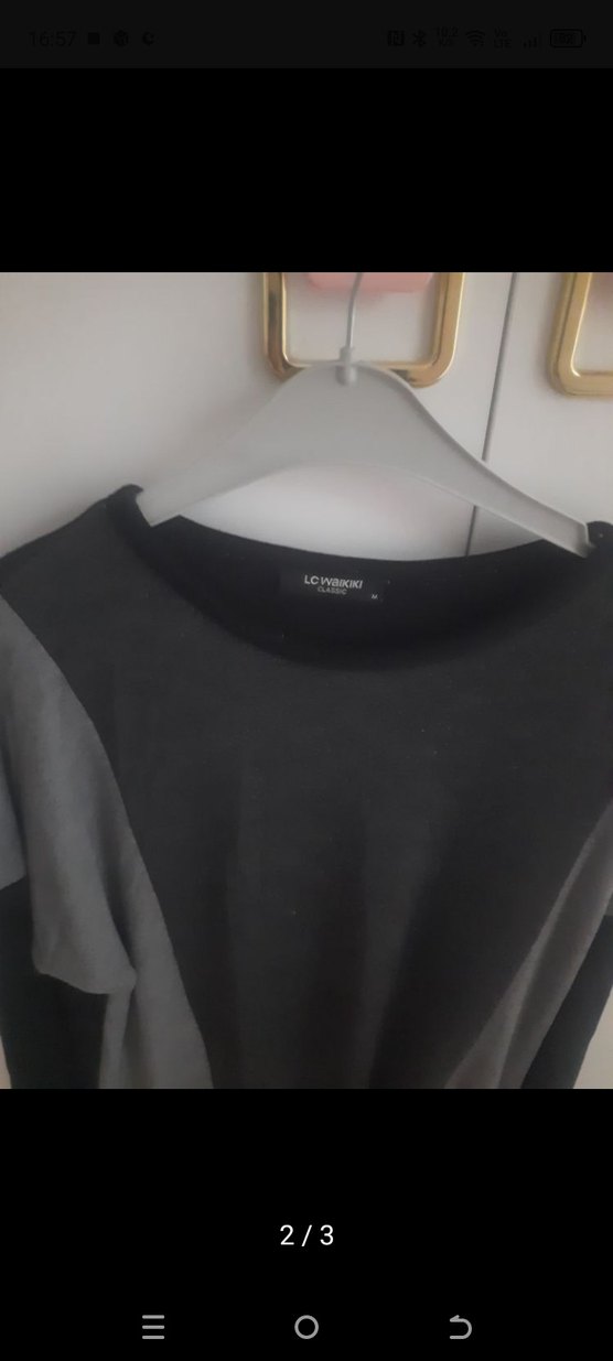 Drapeli Siyah Gri Midi Kadın Tunik - Görsel 2