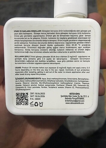  Beden Renk Rubix Güneş kremi 5 adet