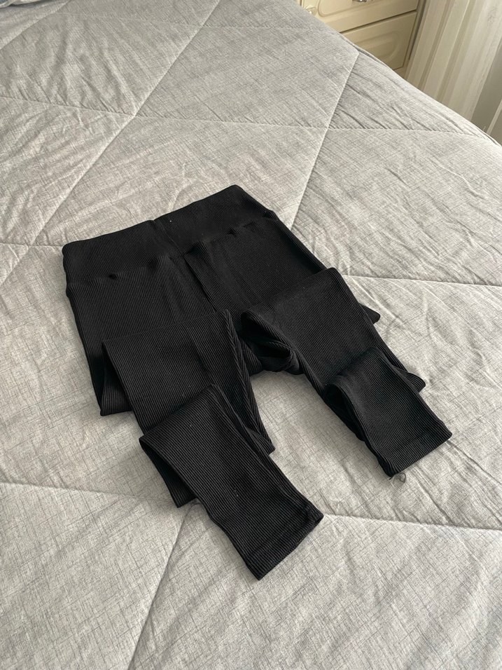 Siyah Elastik Bilek Boyu Kadın Tayt - Görsel 3