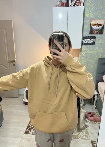 Bej Kapüşonlu Rahat Kesim Kadın Sweatshirt