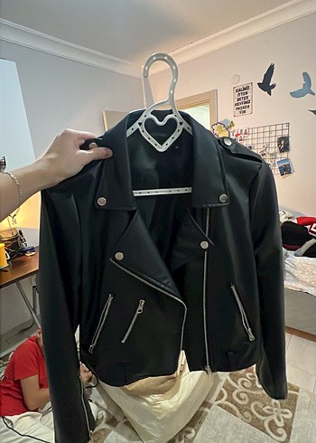 Siyah Deri Biker Ceket